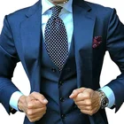 Темно-синий Мужские свадебные костюмы, 3 шт., костюм с остроконечными лацканами, для мужчин, Терно Вечерние вечернее платье (пиджак, брюки, жилет)