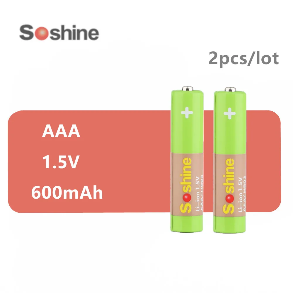 2 шт Soshine AAA батарея AAA/HR03 литий-ионная 1 5 V 600mah | Электроника
