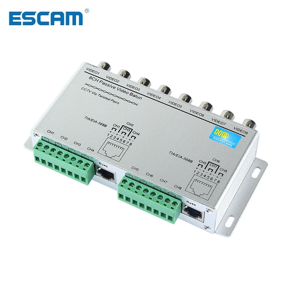 

8CH HD CVI/TVI/AHD Passive Transceiver 8Channels Video Balun Adapter Transmitter BNC to UTP Cat5/5e/6 Cable 720P 1080P