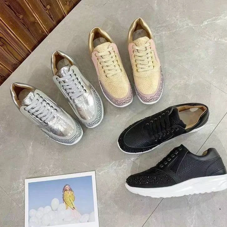 

2021 Women Sneakers Waterproof Wedges Platform Vulcanize Shoes Female Rhinestone Casual Lace-Up Sports Shoes