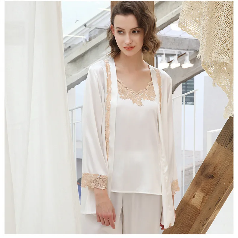 Женская пижама нижнее белье комплект из трех предметов сексуальный халат