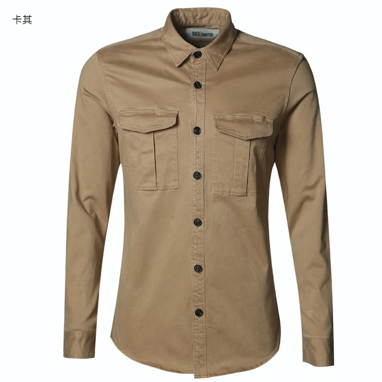 Мужская хлопковая рубашка с отложным воротником повседневная приталенная в
