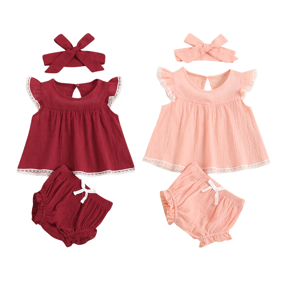 

3pcs Hot Sale Baby Girl Clothes Summer Kids Clothes Sets Solid Top+ Shorts Suit Newborn Casual Outfits Cute Baby Clothes