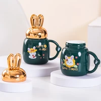 cat rabbit ears mugs cartoon ceramic mirror sealed face creative couple cups event girl water bottle personalized drinkware