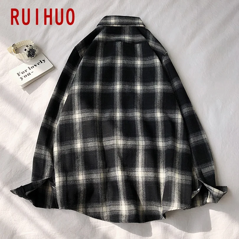 Рубашка RUIHUO мужская с длинными рукавами приталенная хлопковая Повседневная