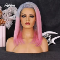 alifitov grey pink ombre lace front human hair wigs short bob wig transparent lace wigs remy hair with baby hair for women