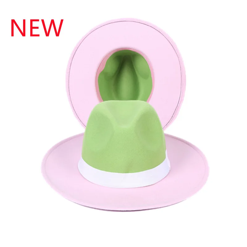 

New Fashion Fedora Cap For Men Two Tone Panama Hat Big Women Wide Brim Fedoras Hats