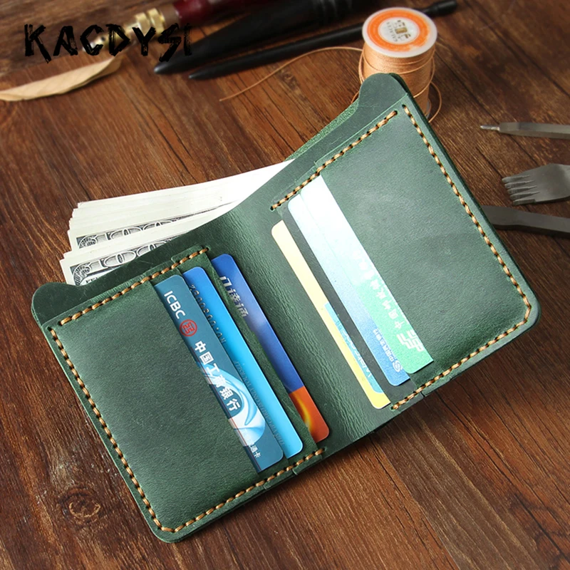 Crazy Horse Leather Handmade Vintage Men Wallet Bifold Short Simple Man Cash Purse Real Skin Classic Money Clip Credit Card Case | Багаж и