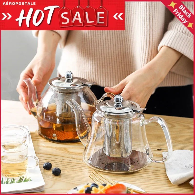 Чайник индукционный из боросиликатного стекла 1 л с фильтром нержавеющей стали