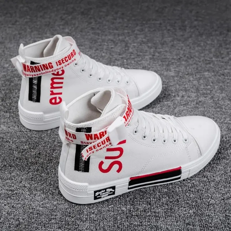 

Autumn White Men's Shoes 2022 New Arrival Ankle Boots Shoes Male High-top Student Boys Board shoes Trend Cool Canvas Shoes