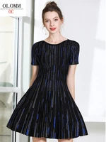 olomm 40m780 high end quality womens dress knit striped jacquard dress free shipping