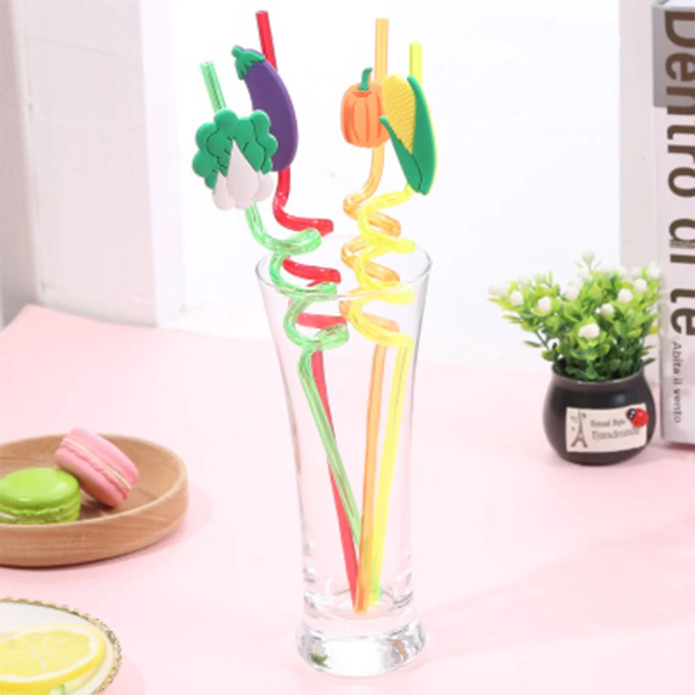 

4pcs Reusable Drinking Straws Hawaii Party Straws Hawaii Birthday Party Supplies (Vegetables Pattern)