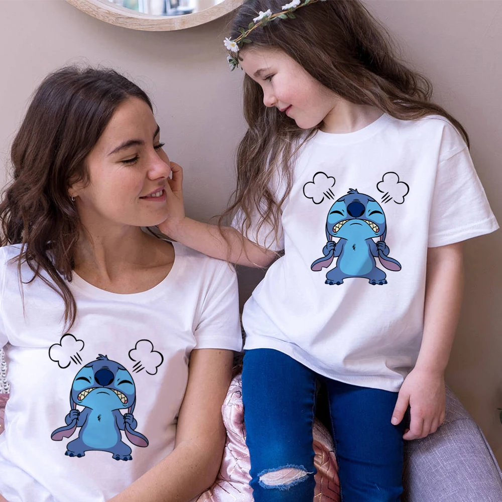 

Family Matching Outfits T Shirts Stitch Disney Clothing Mother and Daughter Clothes Brand Cartoon Short Sleeve Ulzzang Fashion