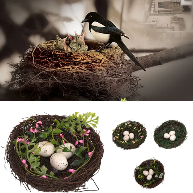 Handmade Boxwood Leaves Rattan Bird's Nest Figurines Miniatures Decoration | Дом и сад