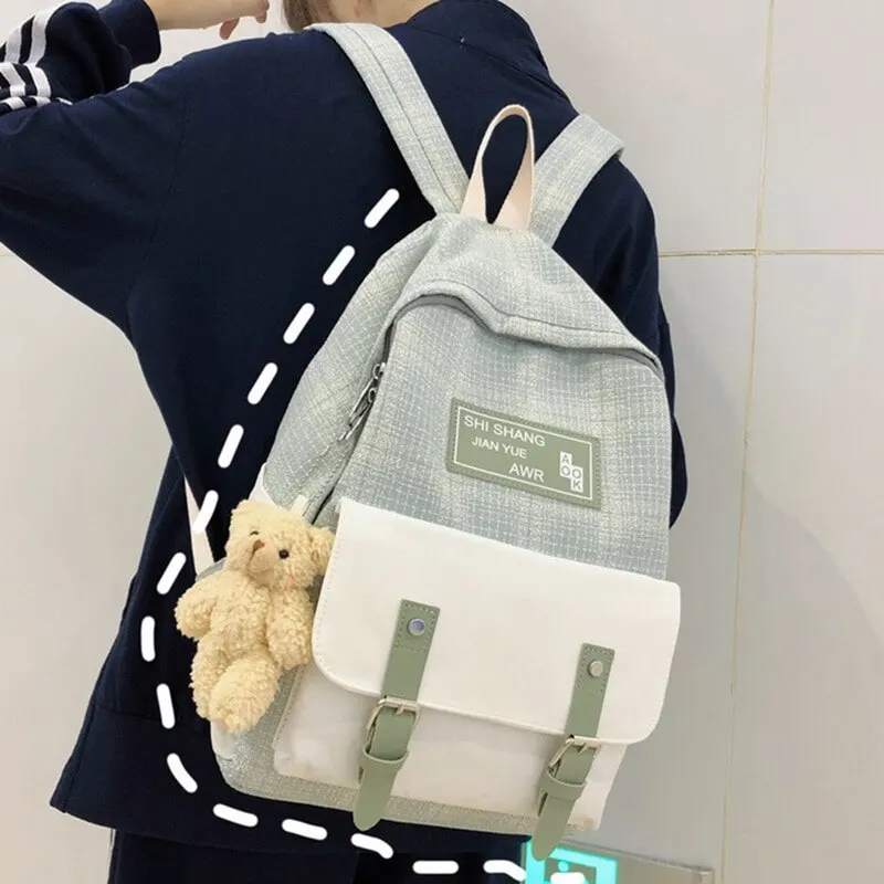 New Student Women Cute Backpack Harajuku Cotton Fabric Female Fashion School Bag Girl Luxury Book Kawaii Lady Black | Багаж и сумки