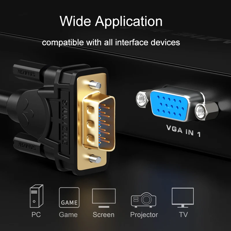 SAMZHE VGA Male to 1080P Cable D-Sub Multiple Shielding Black for Projector Computer Monitor | Электроника