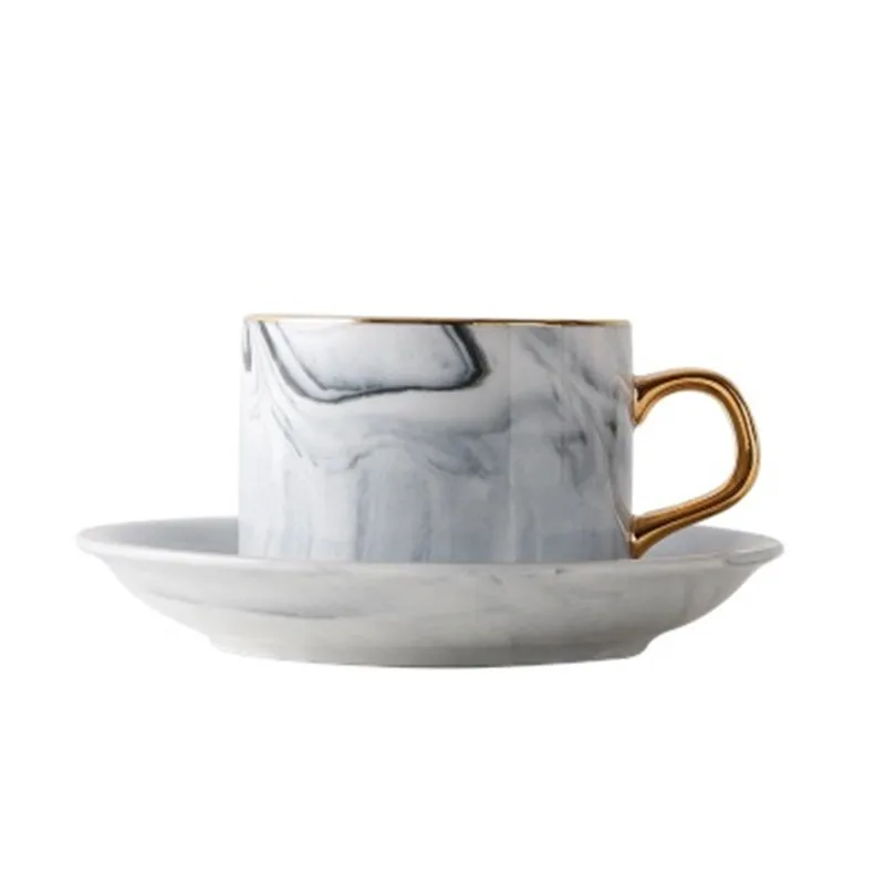 

European-style Luxury Gilt Coffee Cup and Saucer set Marble Pattern Ceramic Home Afternoon Tea Mug Gift