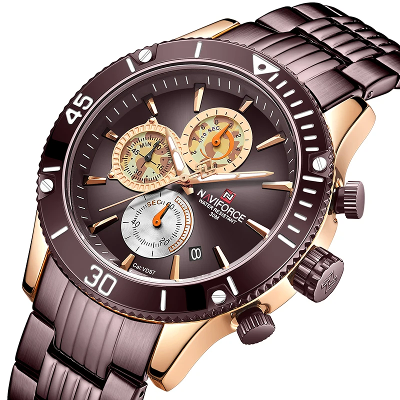 

Часы наручные NAVIFORCE Мужские кварцевые, спортивные брендовые Роскошные модные в стиле милитари, стальные, с хронографом и датой, 2021