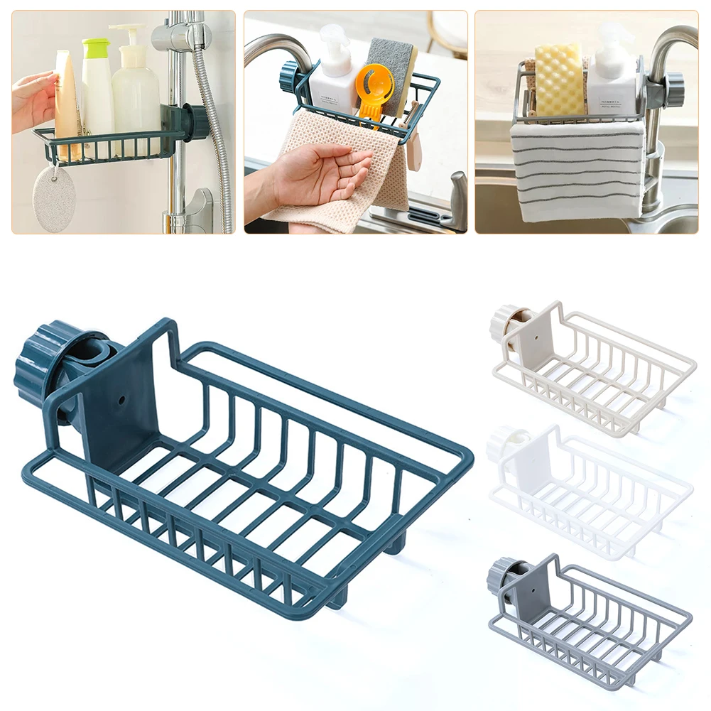 

Sink Caddy Organizer Plastic Faucet Sponge Holder Adjustable Screw-on Soap Storage Rack for Kitchen Bathroom