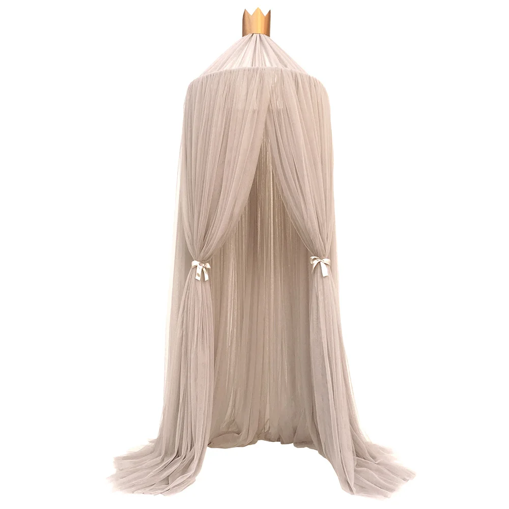 light khaki Детские игровые палатки для дома принцессы, розовый навес для кровати, занавеска для детской кроватки, круглая подвесная купольная москитная сетка, палатка вигвама для детей - Цвет: light khaki