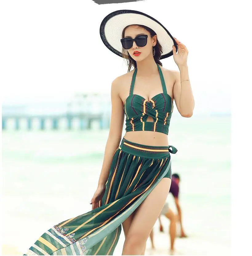 Летний комплект из 3 предметов купальник для женщин сексуальный принт пляжная