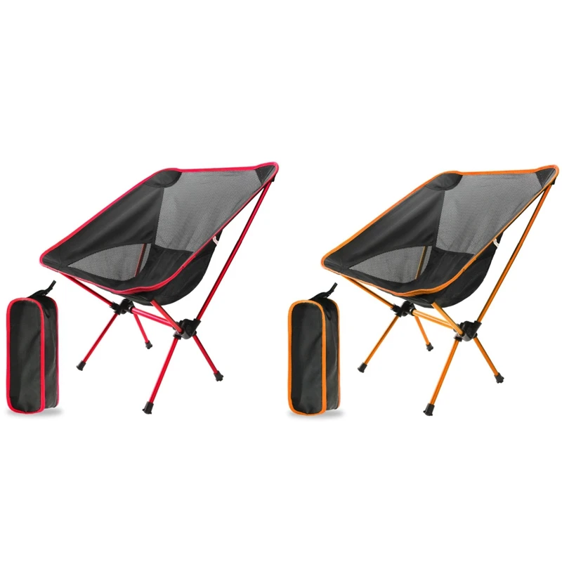 구매 2 세트 야외 접이식 의자 초경량 휴대용 낚시 의자 비치 의자 캠핑 의자 문 의자, 오렌지 & 레드