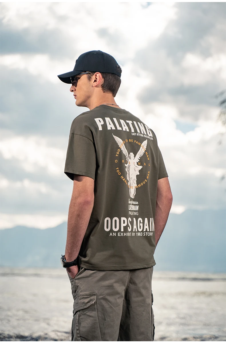 

YTX448 Boys hip-hop trend loose cotton, drop shoulders, creative personality letters, printed short-sleeved T-shirt