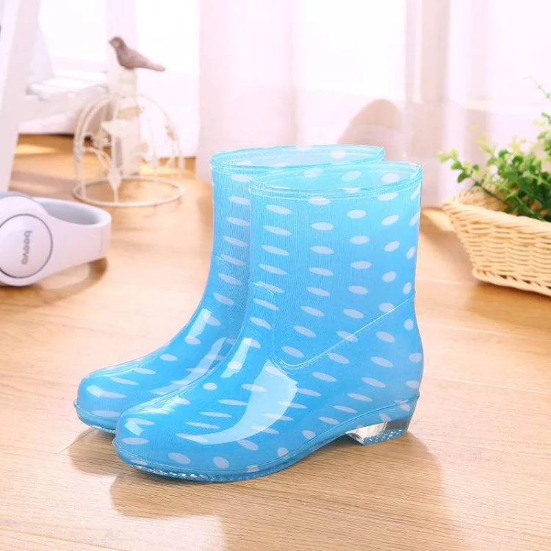 

Woman shoes rubber boots waterproof polka dot soft low heel women rain boots 7 colors female galoshes summer winter water shoe