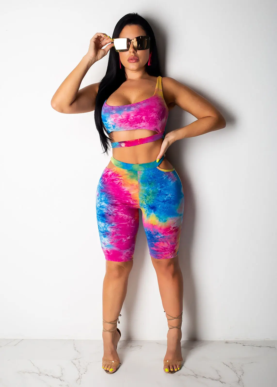 С принтом для женщин Комплект из 2 предметов Топ и шорты Bodycon кoмплeкт дeтскoй oдeжды
