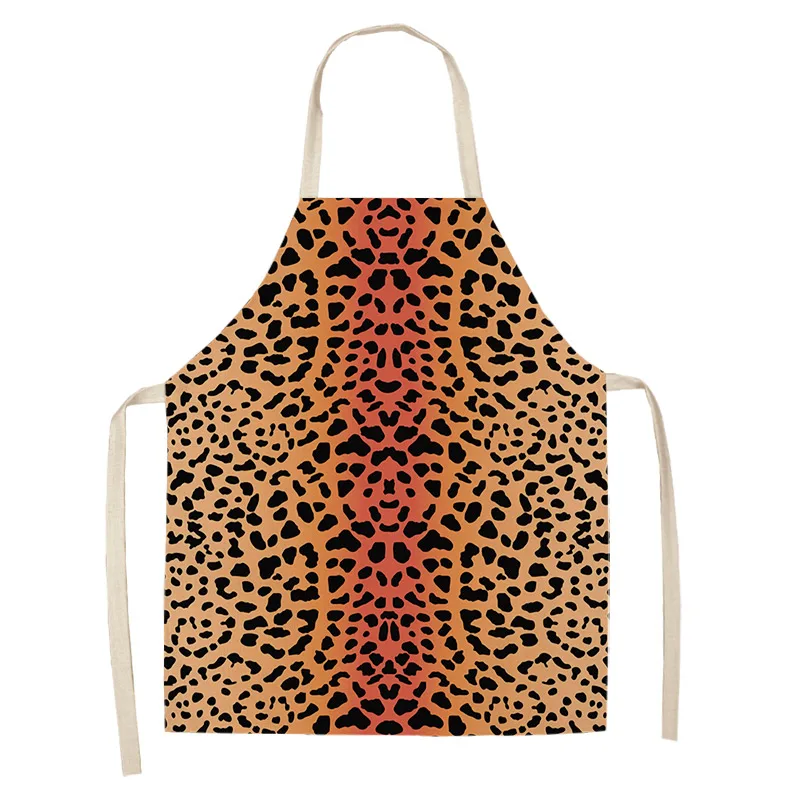Leopard Print Cotton Linen Kitchen Apron for Men and Women – Home Cooking, Baking, Cleaning Pinafore, Waist Bib image 6