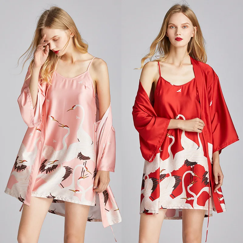 Комплект ночного белья из искусственного шелка пижамы домашняя одежда женское