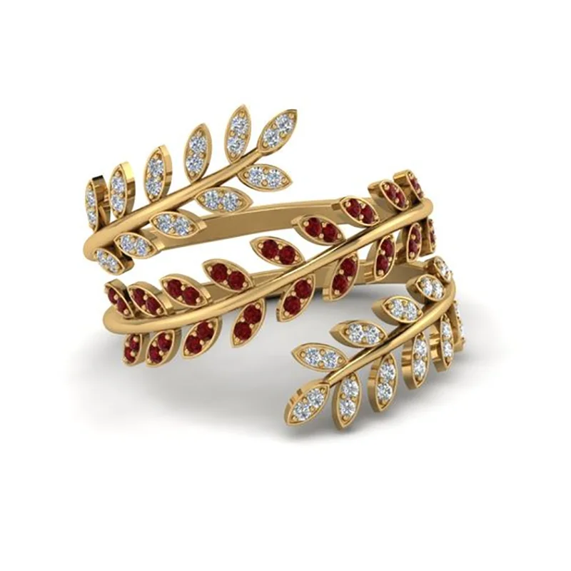 

Mifeiya Fashion Women's Ring Gold Plated Color Leaves Inlaid Crystal Rhinestone Zircon Opening Ring for Party Jewelry