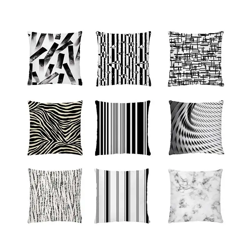 

Striped Print Geometric Pillowcase Black And White Simple Square Pillowcase 45*45cm Soft And Comfortable Sofa Home Furnishings