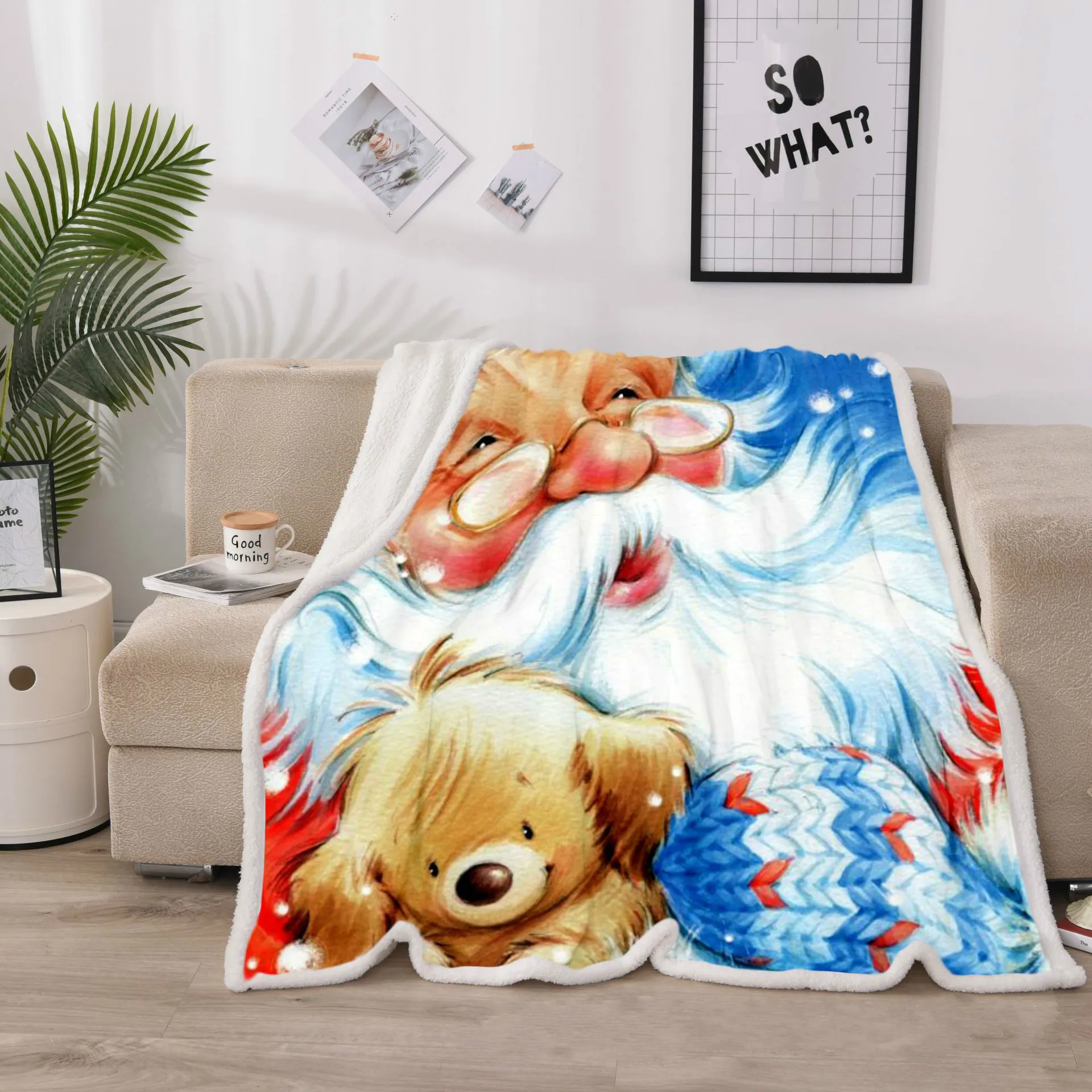 Merry Christmas Bed Coverlet Santa Clause Spread Winter Warm Flannel Blanket Children Room Soft Cover Bedspreads 150x200 | Дом и сад