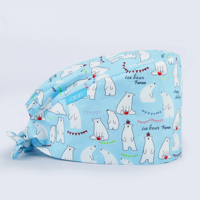 Полярный медведь печать дышащая шляпа скрабы cap lab регулируемая Pet забота салон