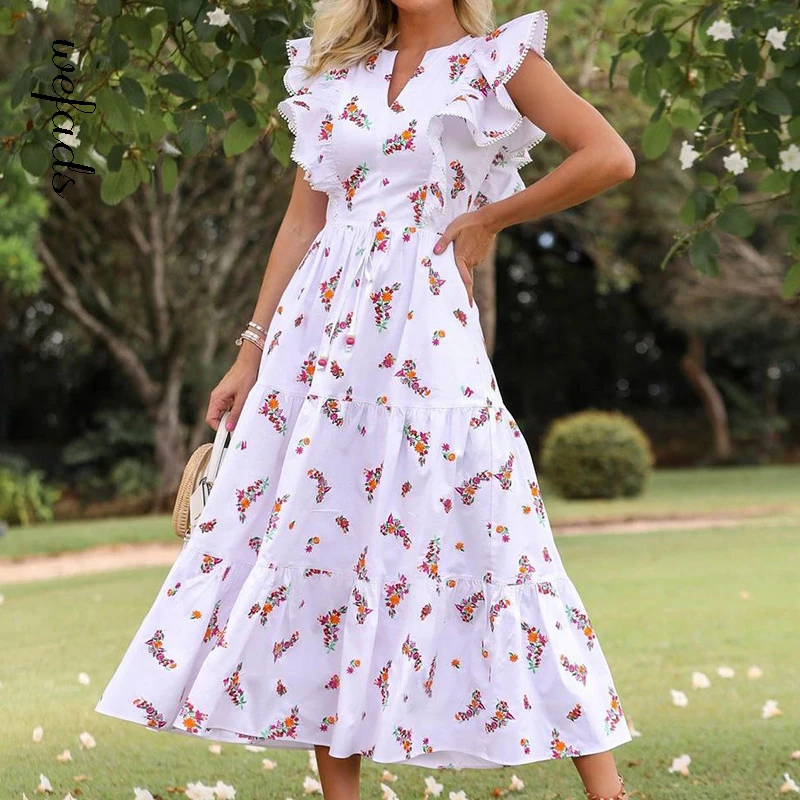 

Платья-макси Ellafads для женщин, новинка 2021, Дамское Платье с принтом, маленькое облегающее платье средней длины, летнее праздничное милое плат...