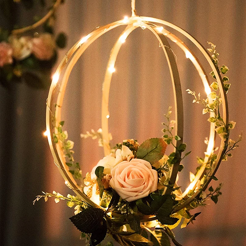 

5Pcs Home decor Bamboo Ring Wooden circle round Catcher DIY Hoop for Flower wreath House garden plant decor Hanging basket