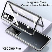 coque 360 magnetic case for vivo x60 5g x60 pro plus case aluminum metal bumper tempered glass cover camera lens protector film
