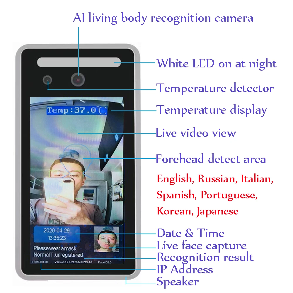 Термокамера AI маска для обнаружения лица контроль температуры доступа к двери