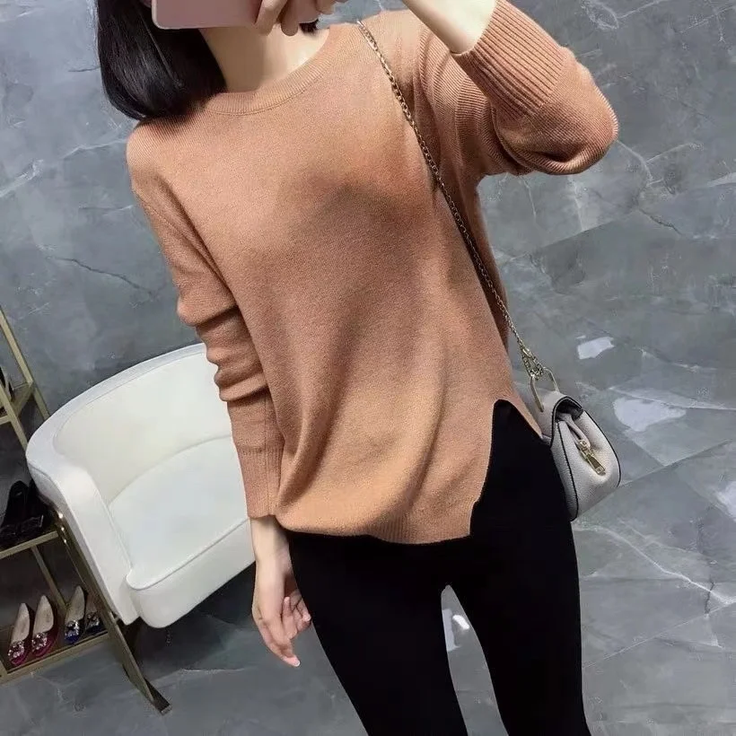 

Max family 2020 autumn and winter silk wool blended front and rear small fork seven color uniform size sweater women