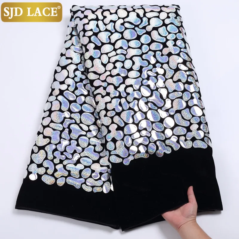 Nigerian Velvet Lace Fabric High Quality Sequins African Lace Fabric Soft Velvet Lace For Wedding Party