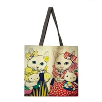 new japanese illustration cat print handbag shoulder bag lady large handbag lady leisure leisure shopping handbag outdoor