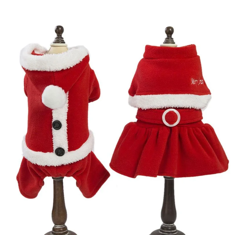 

Winter Warm Dog Clothes Pet Christmas Costume Small Dogs Winter Santa Coats Dress Puppy Cat Hoodies Jumpsuit Pet Outfits