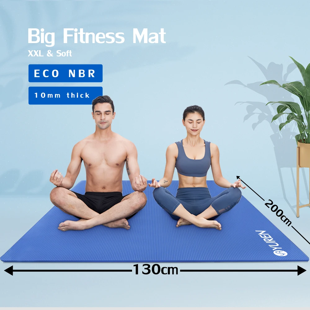 Large Fitness Mat 200cmx120cm Extra Wide Non Slip 10mm NBR Thick Yoga Mat Indoor Sports Pilates Cardio Portable Gym Mat
