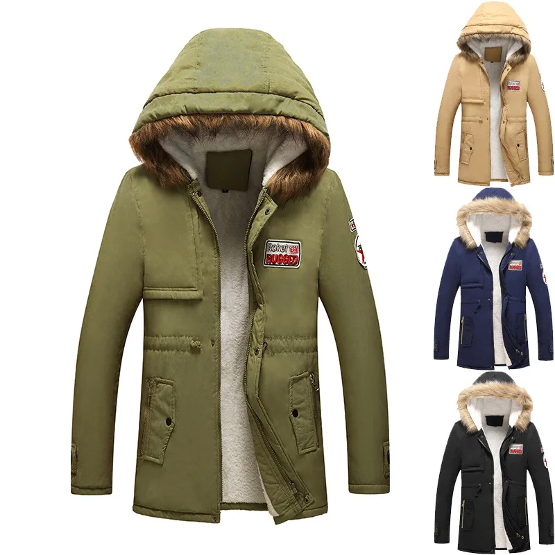 Толстые мужские парки 2019 Зимние флисовые приталенные куртки пальто с меховым