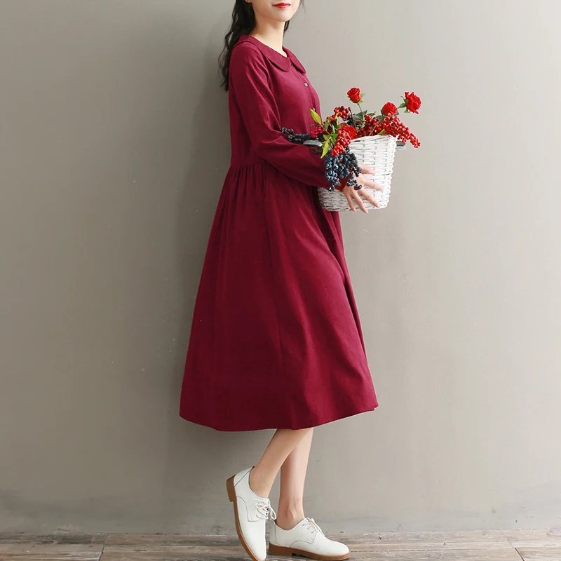 Женское вельветовое платье весна осень милое с воротником&quotПитер Пэн&quot