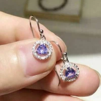 cute female crystal zircon stone earrings dainty silver clip earrings for women gifrl purple round earrings party jewelry gift