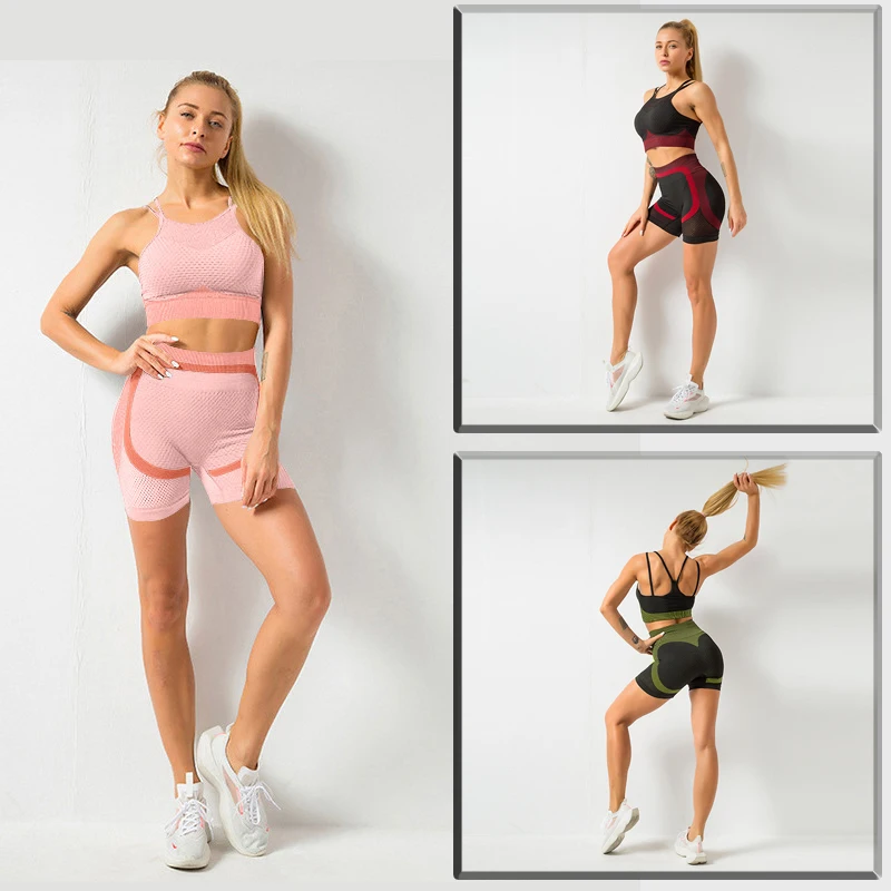 

2021 ATHVOTAR 2 Piece Set Women Stripe Seamless Yoga Set Workout Fitness Clothes for Women Crop Top Push Up Leggings