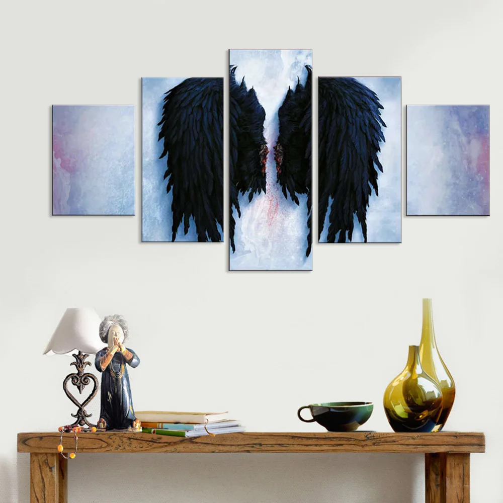 Aion черные ангельские крылья 5 Панель Холст печать плакаты постеры для кухни