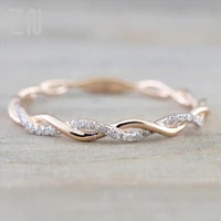 zn new rose gold color twist classical cubic zirconia wedding engagement ring for woman girls crystals rings jewelry gift